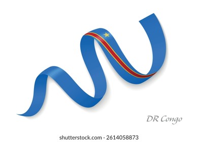 DR Congo flag ribbon waving national colors, symbolizing pride, unity and national identity