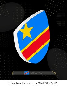 DR Congo Flag Shield icon in 3D on Dark Modern Abstract Rugby Background. Perfect for sports events, heritage themes, national celebrations, and patriotic designs.