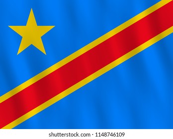 DR Congo flag with waving effect, official proportion.