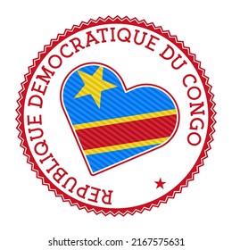 DR Congo heart badge. Vector logo of DR Congo with the name of the country in the French language. Captivating vector illustration.