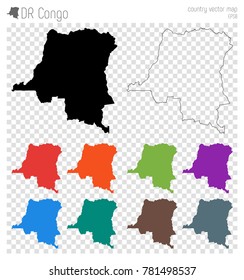 DR Congo high detailed map. Country silhouette icon. Isolated DR Congo black map outline. Vector illustration.