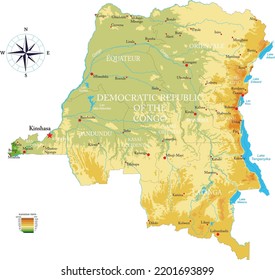 R.D. Mapa físico altamente detallado del Congo