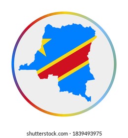 DR Congo icon. Shape of the country with DR Congo flag. Round sign with flag colors gradient ring. Cool vector illustration.