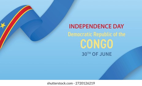 ANUNCIO del Día de la Independencia de la República Democrática del Congo con cinta de la bandera y diseño patriótico de fondo.
