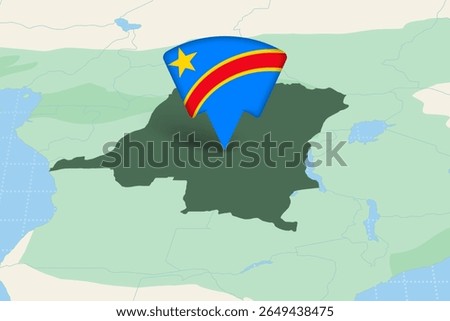 DR Congo Location Highlighted on African Map with Flag Icon. Detailed Vector Design.