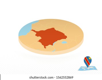 DR Congo map designed in isometric style, orange circle map of DR Congo for web, infographic and more.   
