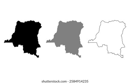 DR Congo map illustration isolated on background. map in black, gray, and outlines	