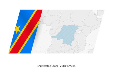 Mapa de la RD Congo de estilo moderno con bandera de la RD Congo a la izquierda. Ilustración vectorial de un mapa.