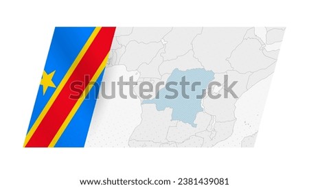 DR Congo map in modern style with flag of DR Congo on left side. Vector illustration of a map.