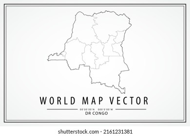 DR Congo Map - World Map International vector template with High detailed thin black line and outline graphic sketch style isolated on white background - Vector illustration eps 10