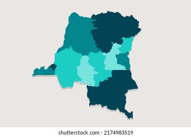 Mapa de la República Democrática del Congo - Mapa mundial Mapa internacional de vectores con Alto detalle que incluye el color del contorno azul y verde aislado en fondo blanco - Ilustración vectorial eps 10