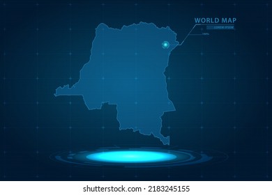 DR Congo Map - World Map International vector template with Hologram in perspective style and HUD, GUI, UI interface isolated on blue background for design - Vector illustration eps 10