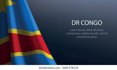 Diseño de bandera nacional de la República Democrática del Congo con textura de tela sobre fondo de gradiente oscuro Diseño de bandera nacional con textura de tela sobre fondo de gradiente oscuro
