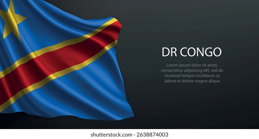 DR Congo national flag with ripples and shadows on a gradient black backdrop