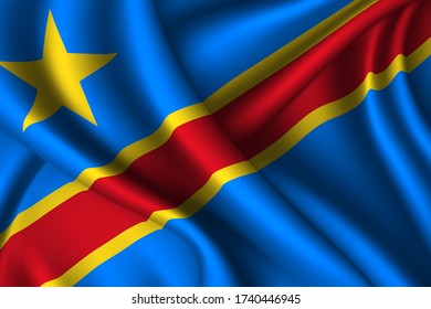 DR Congo national flag of silk. Vector fabric texture