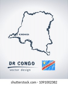 DR Congo national vector drawing map on white background