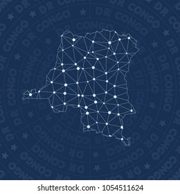 DR Congo network style country map. Divine space style, modern design for infographics or presentation.