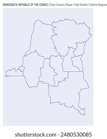 DR Congo plain country map. High Details. Outline Regions style. Shape of DR Congo. Vector illustration.