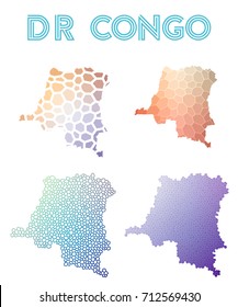 DR Congo polygonal map. Mosaic style maps collection. Bright abstract tessellation, geometric, low poly, modern design. DR Congo polygonal maps for infographics or presentation.