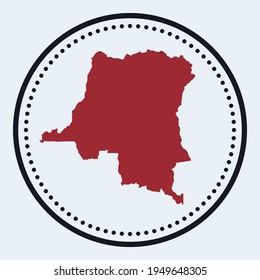 Rundstempel der DR Kongo. Rundlogos mit Landkarte und Titel. Stilvolles minimales DR-Kongo-Abzeichen mit Karte. Vektorgrafik.