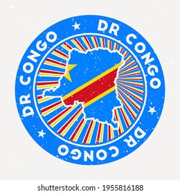 Rundstempel der DR Kongo. Logo des Landes mit Flagge. Vintage-Abzeichen mit kreisförmigem Text und Sternen, Vektorgrafik.