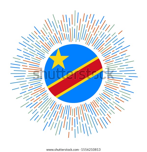 DR Congo sign.\
Country flag with colorful rays. Radiant sunburst with DR Congo\
flag. Vector illustration.