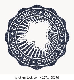 Sello de RD Congo. Sello de caucho de viaje con el nombre y mapa del país, ilustración vectorial. Puede ser utilizado como insignia, logotipo, etiqueta, pegatina o insignia de la República Democrática del Congo.