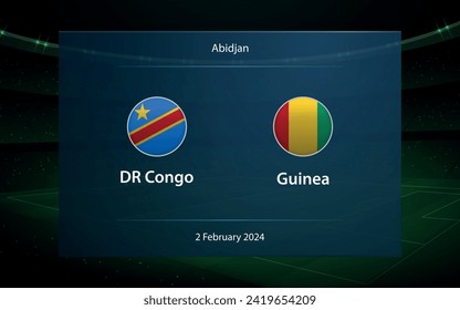 DR Congo vs Guinea. knockout stage Africa 2023, Soccer scoreboard broadcast graphic template