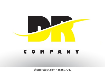 DR D R  Black and Yellow Letter Logo with White Swoosh and Curved Lines.