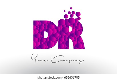 DR D R Dots Letter Logo with Purple Pink Magenta Bubbles Texture Vector.