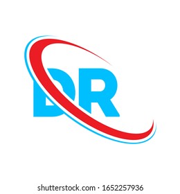 DR D R letter logo design. Initial letter DR linked circle upercase monogram logo red and blue. DR logo, D R design