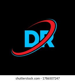DR D R letter logo design. Initial letter DR linked circle uppercase monogram logo red and blue. DR logo, D R design. dr, d r