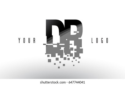 DR D R Pixel Letter Logo with Digital Shattered Black Squares. Creative Letters Vector Illustration.