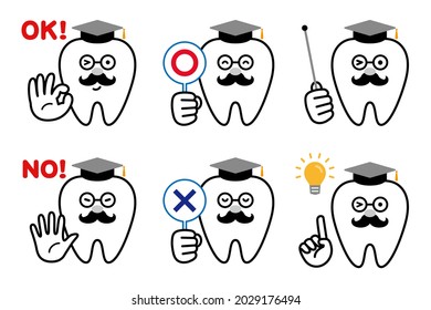 Dr. Dental. Cartoon style vector icon set.