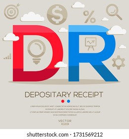 DR (depositary receipt), letters and icons. Vector illustration.