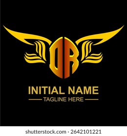 DR Golden Wing Emblem Logo with elegant gold wings, sleek and modern design. Ideal for branding, creative projects, luxury businesses, or artistic ventures.