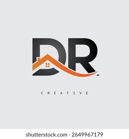 Logotipo de la carta de DR House: monograma inmobiliario creativo con forma de techo e icono del hogar para la propiedad, la arquitectura y la identidad de marca moderna