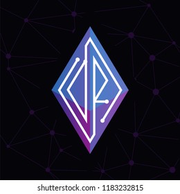 DR Initial letter block chain logo icon vector template. Looping mono line circuit letter on rhombus cube logo