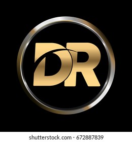 dr initial letter logo inside circle shape, dr inside o rounded lowercase logo gold silver