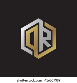 DR initial letters loop linked hexagon elegant logo golden silver black background