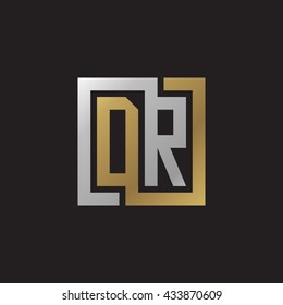 DR initial letters looping linked square elegant logo golden silver black background