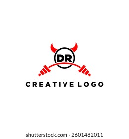 DR initial monogram for fitnes or gym logo with devil style design