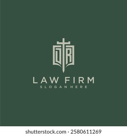 DR initial monogram for law firm with sword and shield logo image