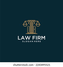 DR initial monogram logo for lawfirm with scale vector design