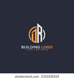 DR initial monogram logo for real estate with building style