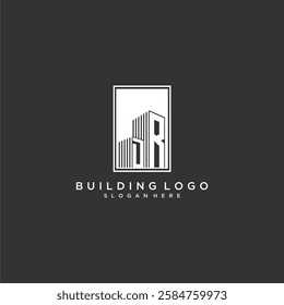 DR initial monogram real estate logo with building creative square style design
