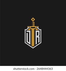Monograma inicial de DR para imagem em estilo escudo e espada