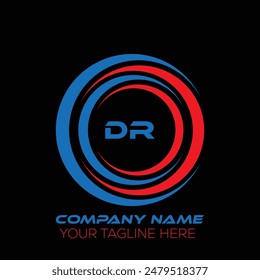 Diseño creativo del logotipo de la letra de DR. DR diseño único. Diseño del logotipo de la letra de DR sobre fondo negro.