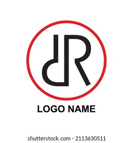 dR letter logo design vector, simple design, black color with red circle