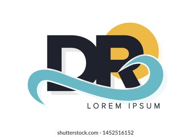 DR letter logo with ocean waves and sunset. Beach concept design
